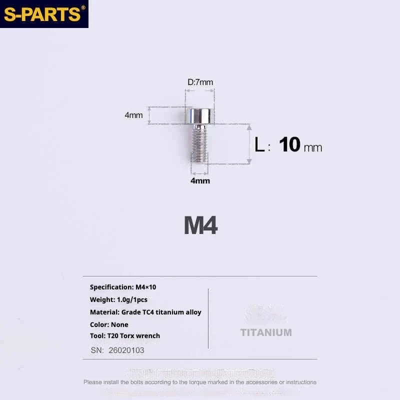 S-PARTS Column Head M4 Titanium Screws | L06-50mm | Lightweight TC4 Bolts for Bike Motorcycle Equipment - Detail 25