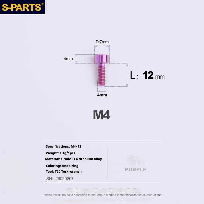 S-PARTS Column Head M4 Titanium Screws | L06-50mm | Lightweight TC4 Bolts for Bike Motorcycle Equipment - Detail 33