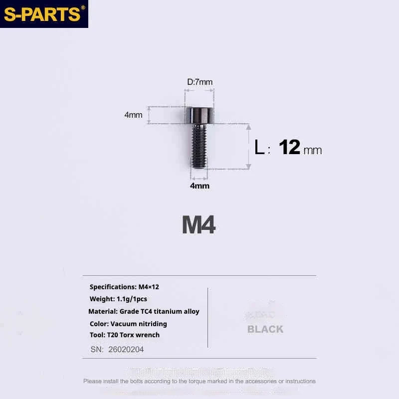 S-PARTS Column Head M4 Titanium Screws | L06-50mm | Lightweight TC4 Bolts for Bike Motorcycle Equipment - Detail 36
