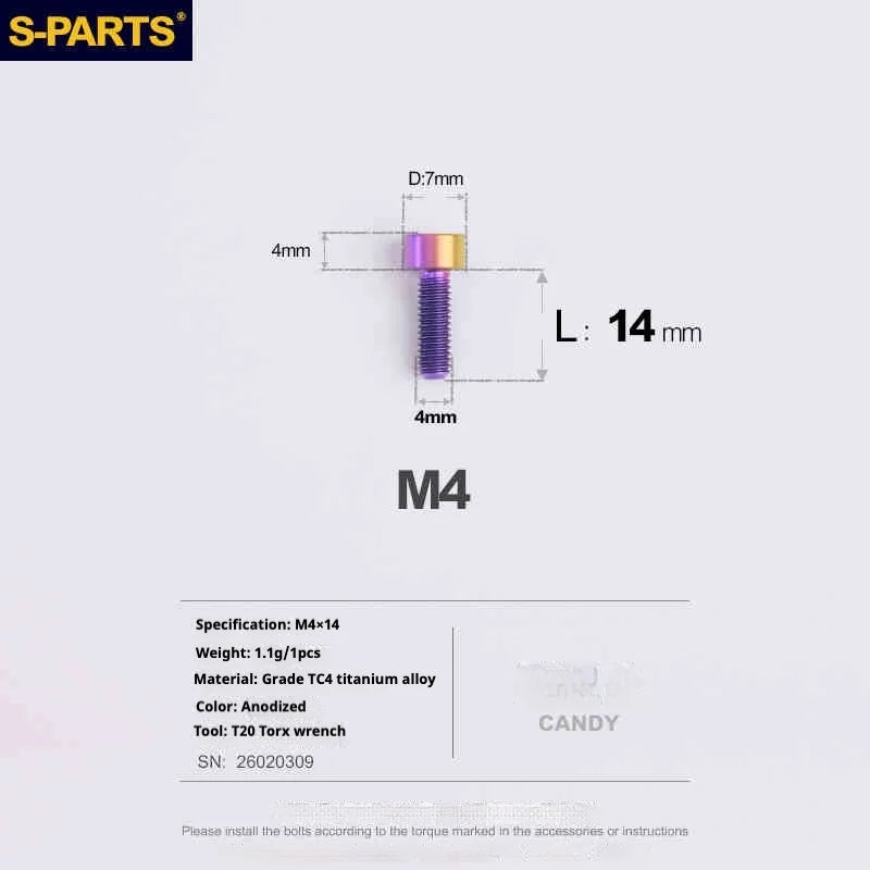S-PARTS Column Head M4 Titanium Screws | L06-50mm | Lightweight TC4 Bolts for Bike Motorcycle Equipment - Detail 38
