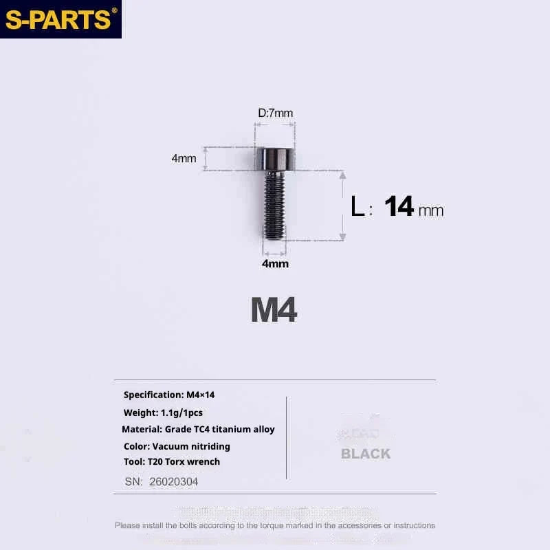 S-PARTS Column Head M4 Titanium Screws | L06-50mm | Lightweight TC4 Bolts for Bike Motorcycle Equipment - Detail 39