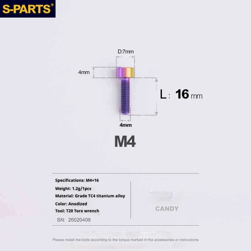 S-PARTS Column Head M4 Titanium Screws | L06-50mm | Lightweight TC4 Bolts for Bike Motorcycle Equipment - Detail 49
