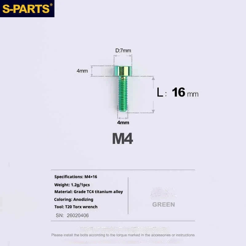 S-PARTS Column Head M4 Titanium Screws | L06-50mm | Lightweight TC4 Bolts for Bike Motorcycle Equipment - Detail 51