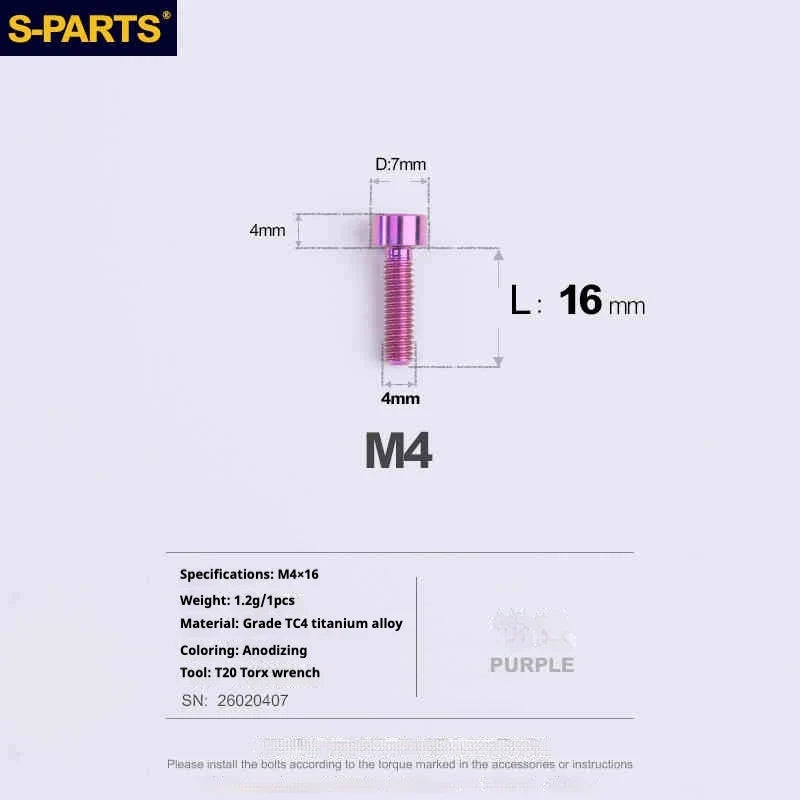 S-PARTS Column Head M4 Titanium Screws | L06-50mm | Lightweight TC4 Bolts for Bike Motorcycle Equipment - Detail 52