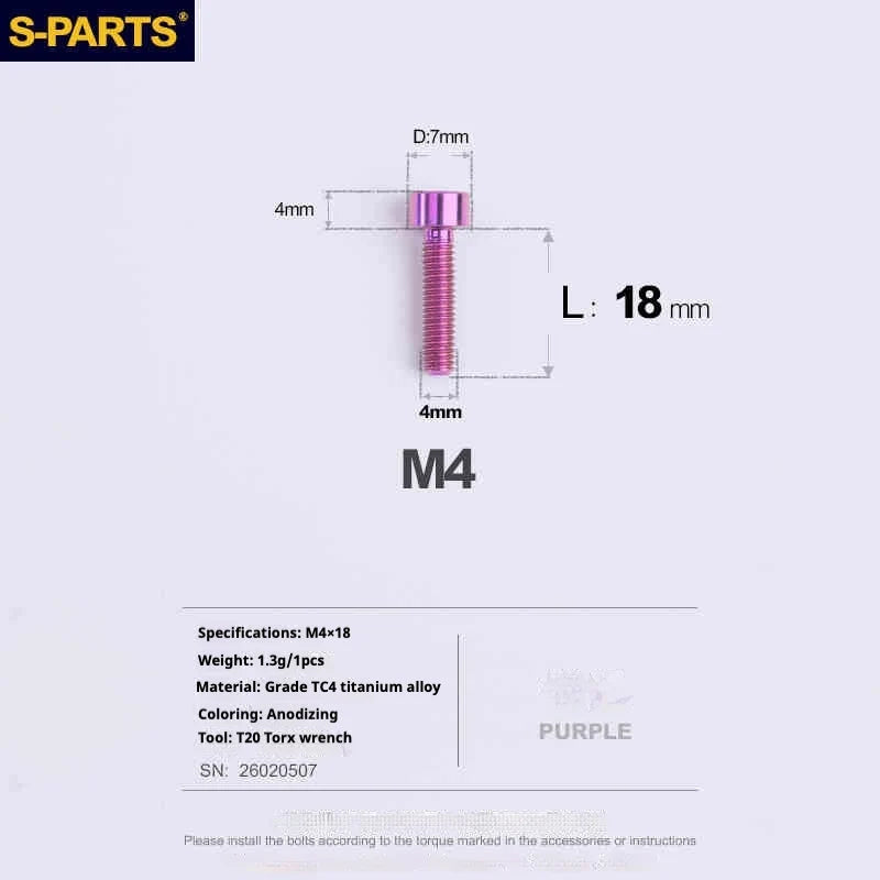 S-PARTS Column Head M4 Titanium Screws | L06-50mm | Lightweight TC4 Bolts for Bike Motorcycle Equipment - Detail 59