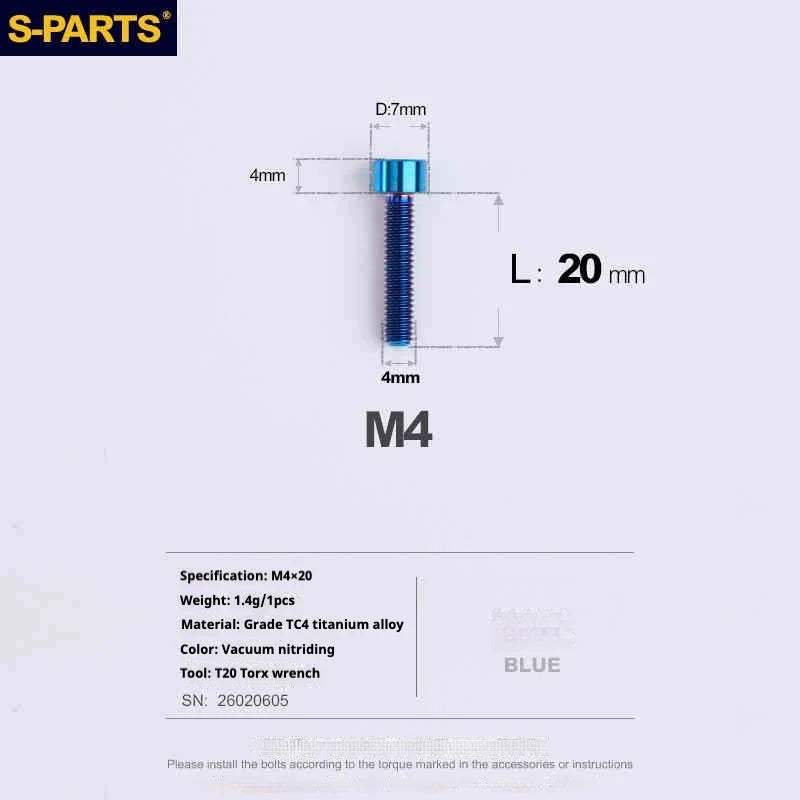 S-PARTS Column Head M4 Titanium Screws | L06-50mm | Lightweight TC4 Bolts for Bike Motorcycle Equipment - Detail 62