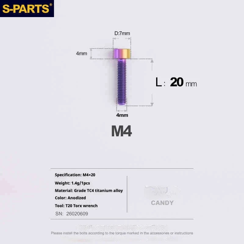 S-PARTS Column Head M4 Titanium Screws | L06-50mm | Lightweight TC4 Bolts for Bike Motorcycle Equipment - Detail 63