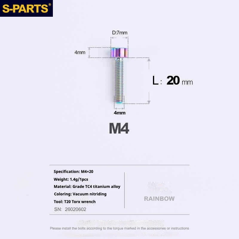 S-PARTS Column Head M4 Titanium Screws | L06-50mm | Lightweight TC4 Bolts for Bike Motorcycle Equipment - Detail 64