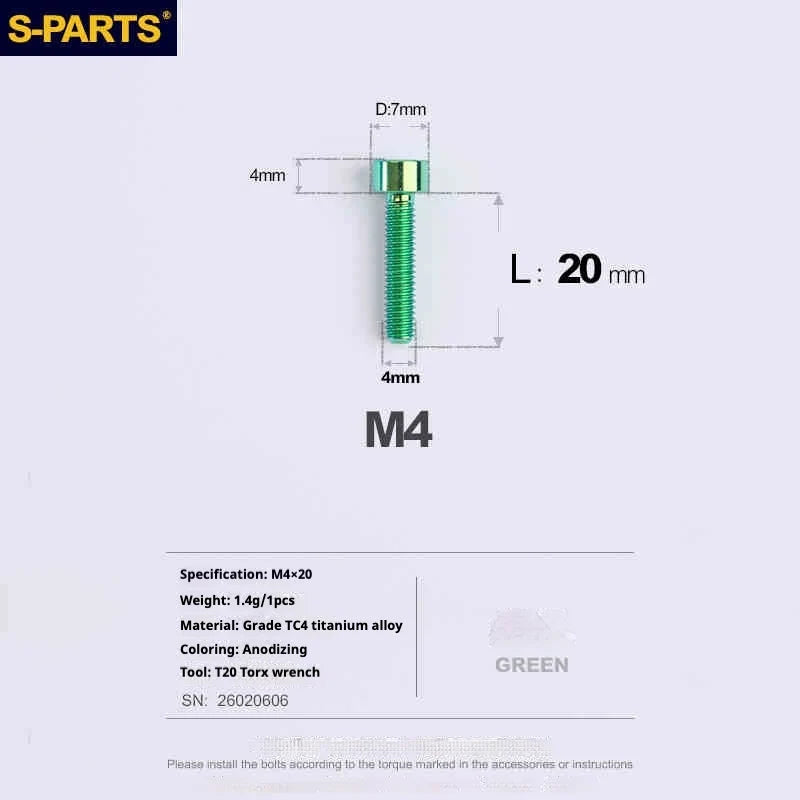 S-PARTS Column Head M4 Titanium Screws | L06-50mm | Lightweight TC4 Bolts for Bike Motorcycle Equipment - Detail 65