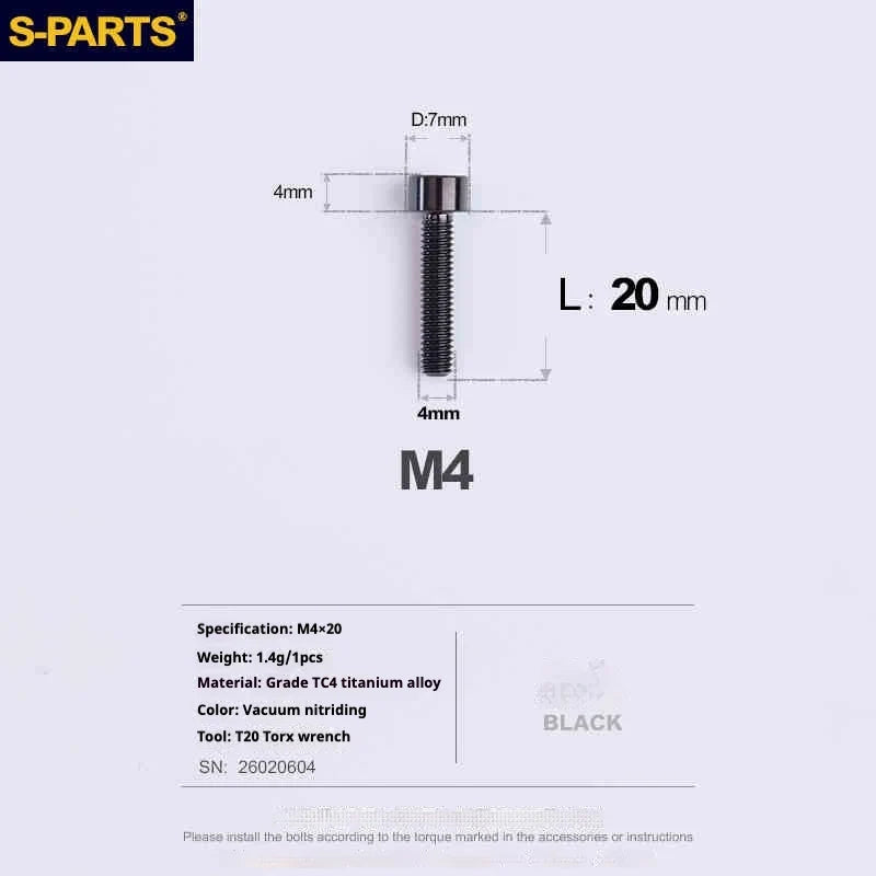 S-PARTS Column Head M4 Titanium Screws | L06-50mm | Lightweight TC4 Bolts for Bike Motorcycle Equipment - Detail 66