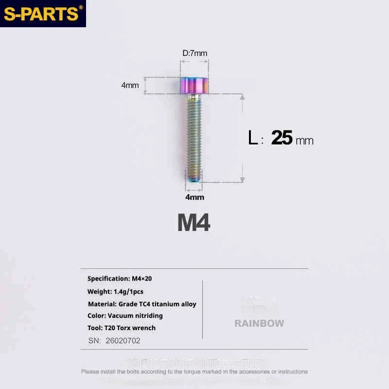 S-PARTS Column Head M4 Titanium Screws | L06-50mm | Lightweight TC4 Bolts for Bike Motorcycle Equipment - Detail 70