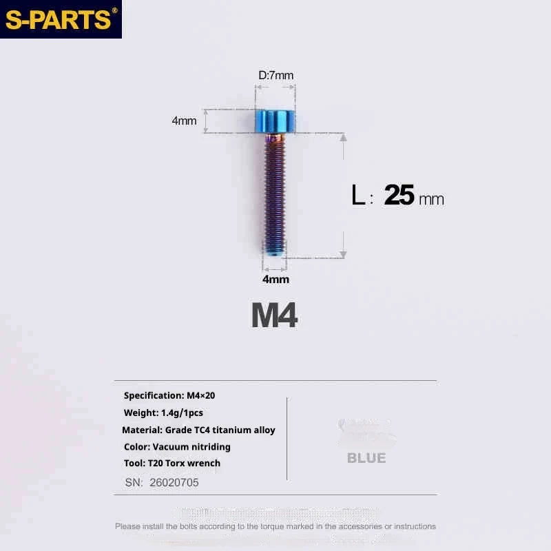 S-PARTS Column Head M4 Titanium Screws | L06-50mm | Lightweight TC4 Bolts for Bike Motorcycle Equipment - Detail 72