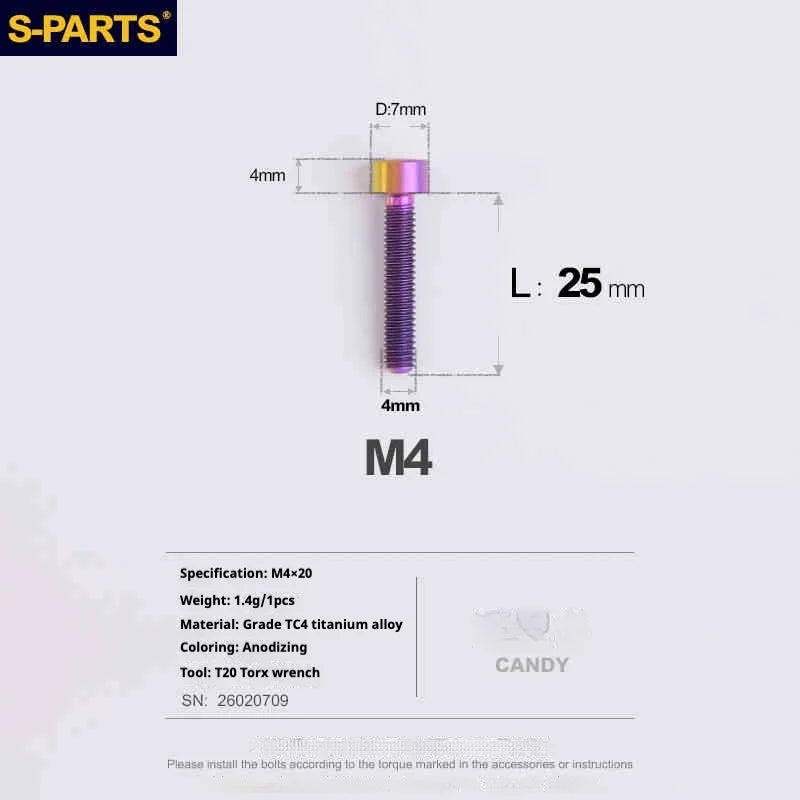 S-PARTS Column Head M4 Titanium Screws | L06-50mm | Lightweight TC4 Bolts for Bike Motorcycle Equipment - Detail 73