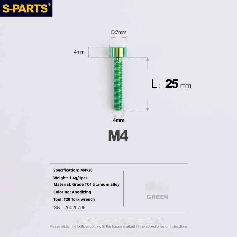 S-PARTS Column Head M4 Titanium Screws | L06-50mm | Lightweight TC4 Bolts for Bike Motorcycle Equipment - Detail 74