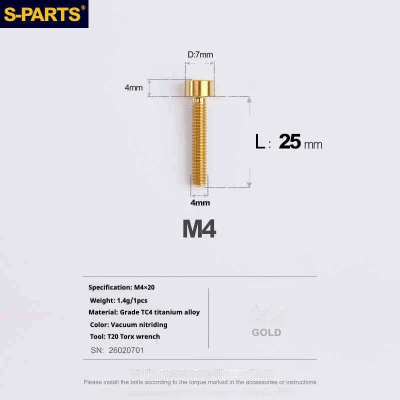 S-PARTS Column Head M4 Titanium Screws | L06-50mm | Lightweight TC4 Bolts for Bike Motorcycle Equipment - Detail 75