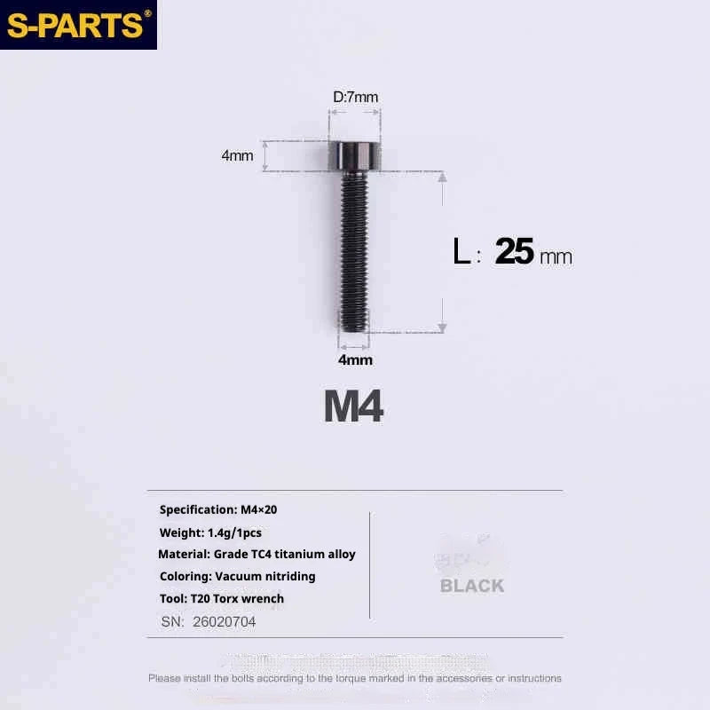 S-PARTS Column Head M4 Titanium Screws | L06-50mm | Lightweight TC4 Bolts for Bike Motorcycle Equipment - Detail 76