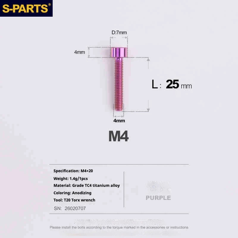 S-PARTS Column Head M4 Titanium Screws | L06-50mm | Lightweight TC4 Bolts for Bike Motorcycle Equipment - Detail 77