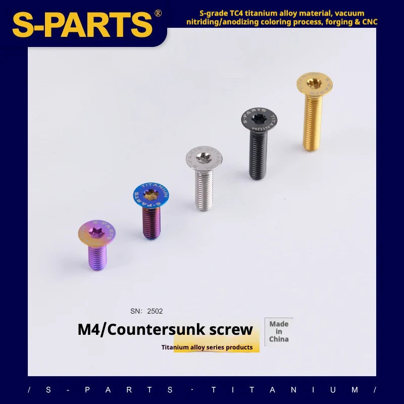 S-PARTS Countersunk Head M4 Titanium Screws | L08-45mm | TC4 Lightweight Bolts for Bike Motorcycle Car
