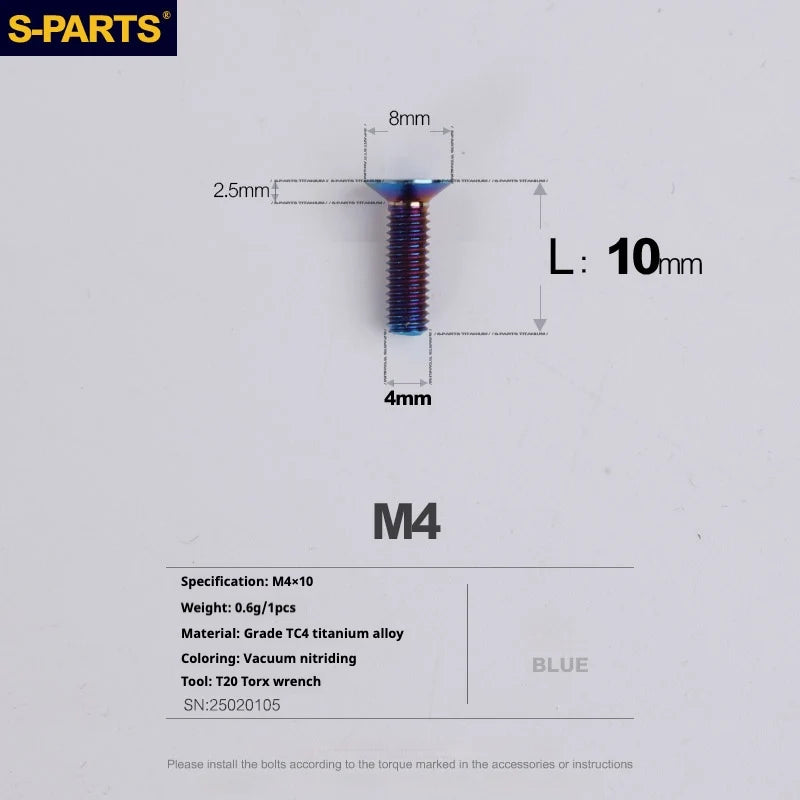 S-PARTS Countersunk Head M4 Titanium Screws | L08-45mm | TC4 Lightweight Bolts for Bike Motorcycle Car - Detail 14