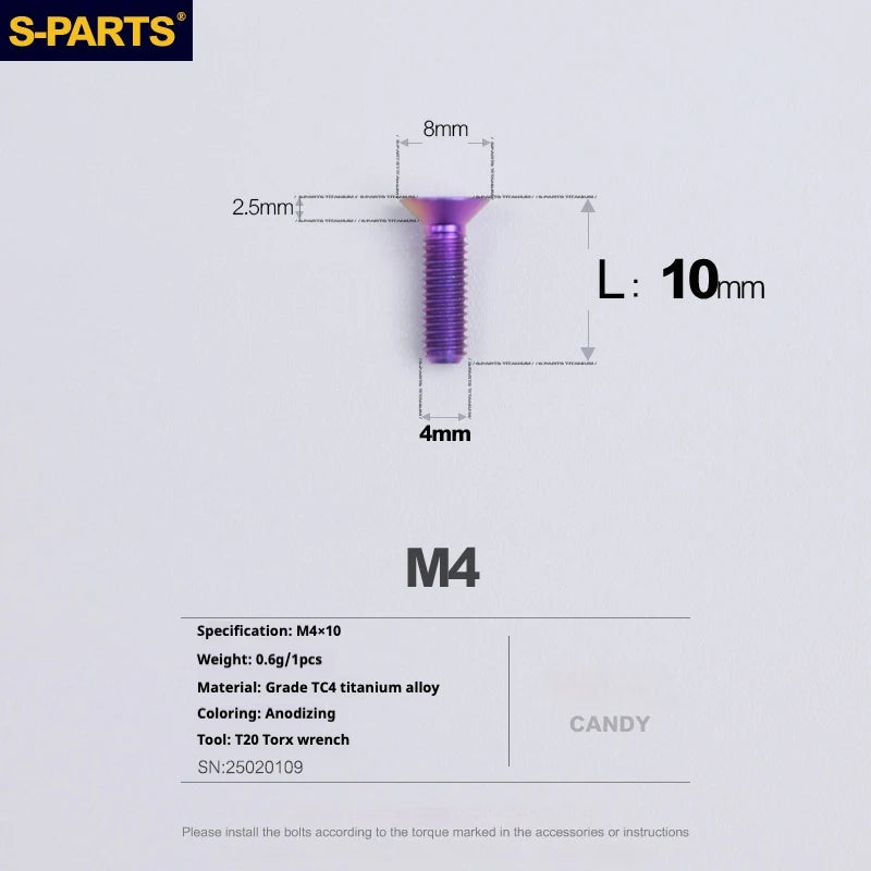 S-PARTS Countersunk Head M4 Titanium Screws | L08-45mm | TC4 Lightweight Bolts for Bike Motorcycle Car - Detail 15