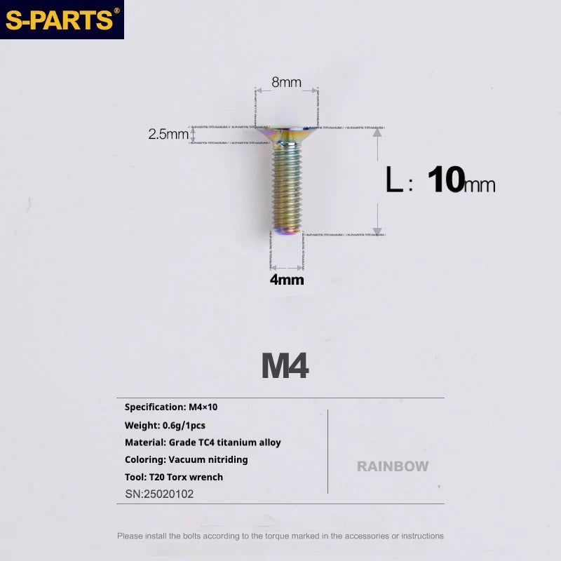 S-PARTS Countersunk Head M4 Titanium Screws | L08-45mm | TC4 Lightweight Bolts for Bike Motorcycle Car - Detail 19