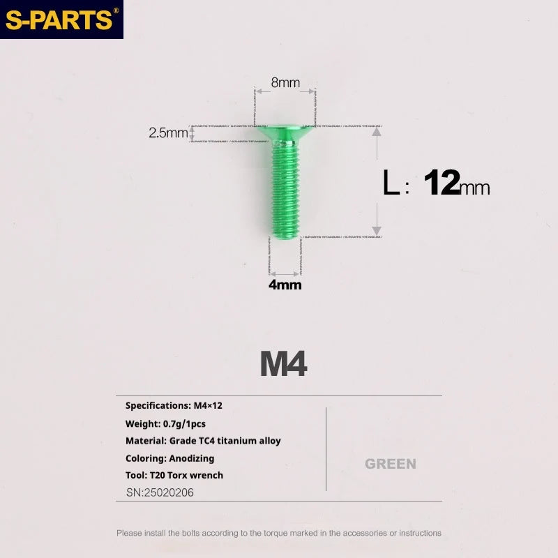 S-PARTS Countersunk Head M4 Titanium Screws | L08-45mm | TC4 Lightweight Bolts for Bike Motorcycle Car - Detail 24