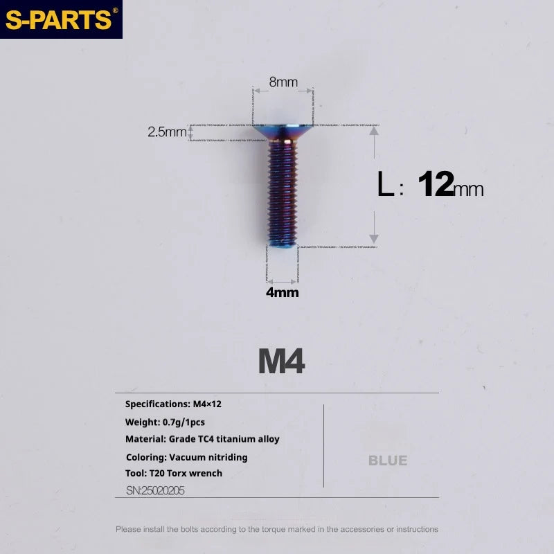 S-PARTS Countersunk Head M4 Titanium Screws | L08-45mm | TC4 Lightweight Bolts for Bike Motorcycle Car - Detail 27