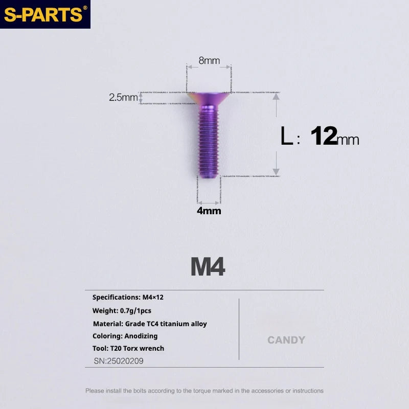 S-PARTS Countersunk Head M4 Titanium Screws | L08-45mm | TC4 Lightweight Bolts for Bike Motorcycle Car - Detail 28
