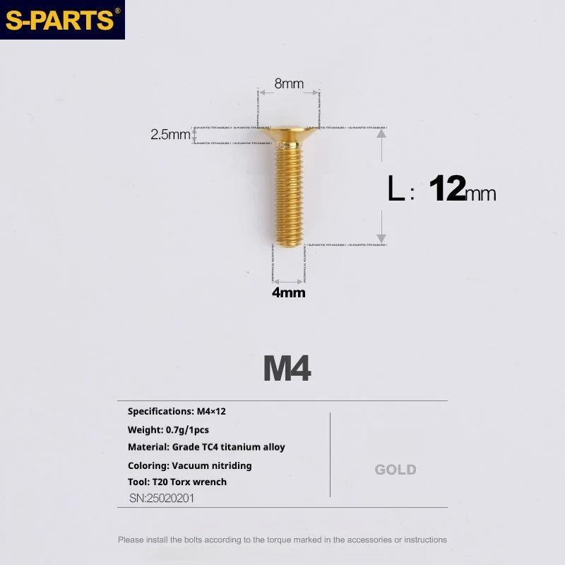 S-PARTS Countersunk Head M4 Titanium Screws | L08-45mm | TC4 Lightweight Bolts for Bike Motorcycle Car - Detail 29