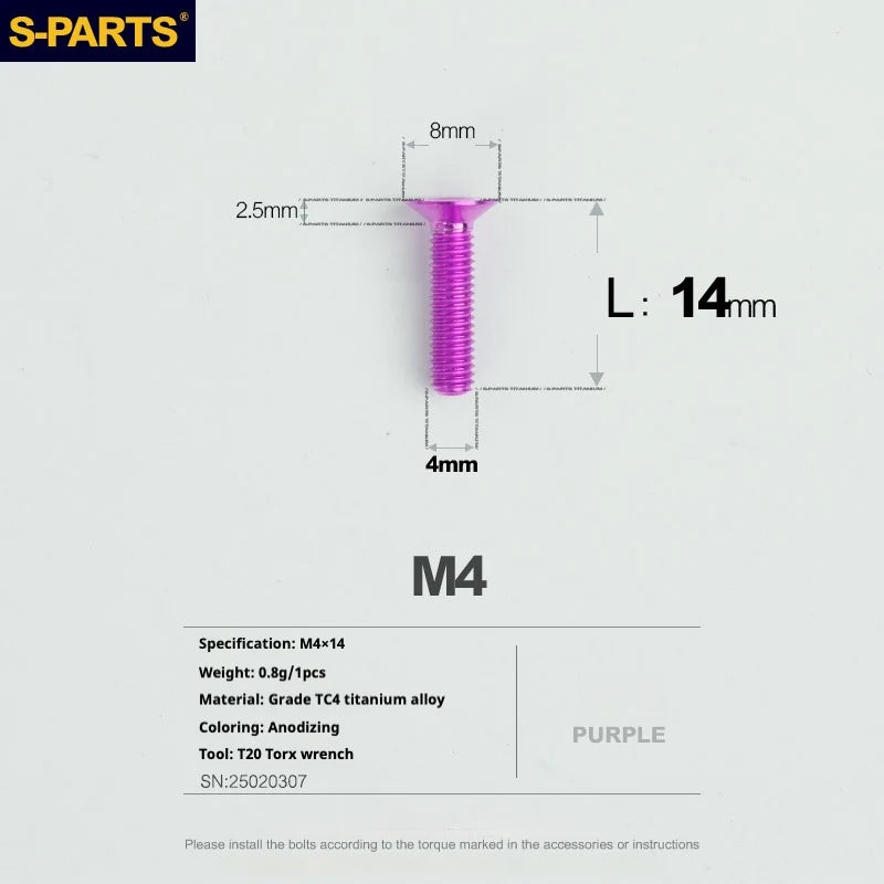S-PARTS Countersunk Head M4 Titanium Screws | L08-45mm | TC4 Lightweight Bolts for Bike Motorcycle Car - Detail 30