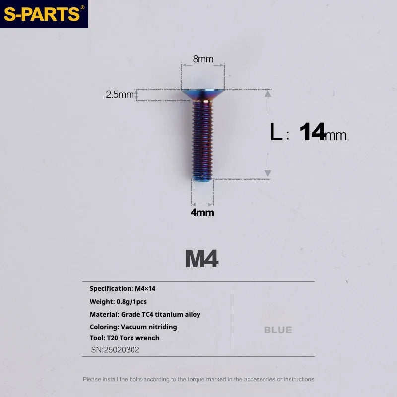 S-PARTS Countersunk Head M4 Titanium Screws | L08-45mm | TC4 Lightweight Bolts for Bike Motorcycle Car - Detail 33