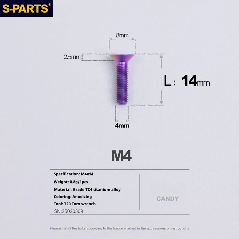 S-PARTS Countersunk Head M4 Titanium Screws | L08-45mm | TC4 Lightweight Bolts for Bike Motorcycle Car - Detail 34