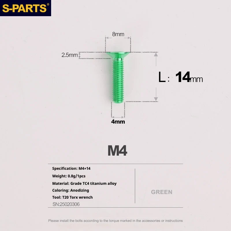 S-PARTS Countersunk Head M4 Titanium Screws | L08-45mm | TC4 Lightweight Bolts for Bike Motorcycle Car - Detail 37