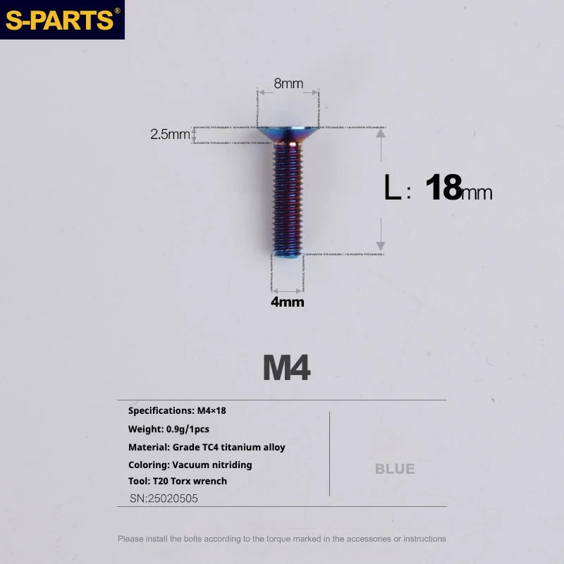 S-PARTS Countersunk Head M4 Titanium Screws | L08-45mm | TC4 Lightweight Bolts for Bike Motorcycle Car - Detail 50
