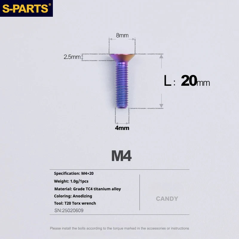S-PARTS Countersunk Head M4 Titanium Screws | L08-45mm | TC4 Lightweight Bolts for Bike Motorcycle Car - Detail 61
