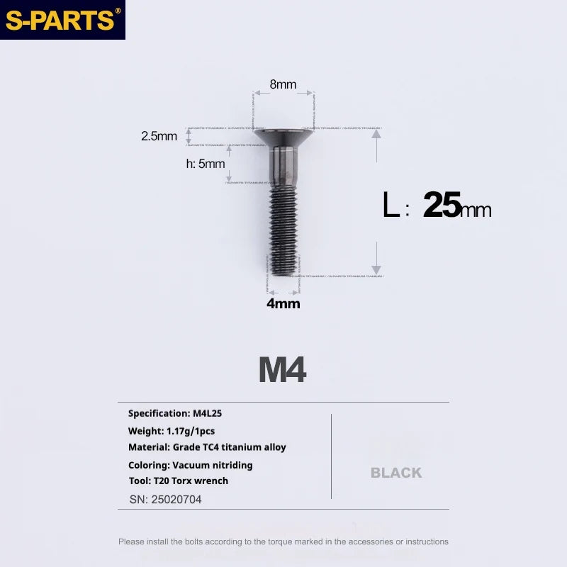 S-PARTS Countersunk Head M4 Titanium Screws | L08-45mm | TC4 Lightweight Bolts for Bike Motorcycle Car - Detail 66