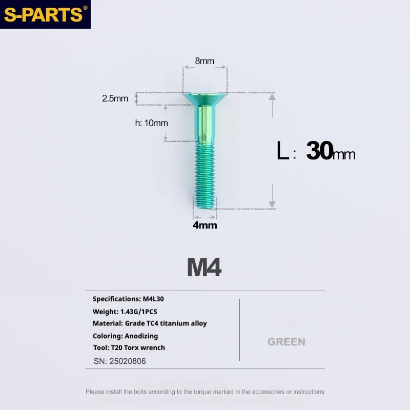 S-PARTS Countersunk Head M4 Titanium Screws | L08-45mm | TC4 Lightweight Bolts for Bike Motorcycle Car - Detail 72