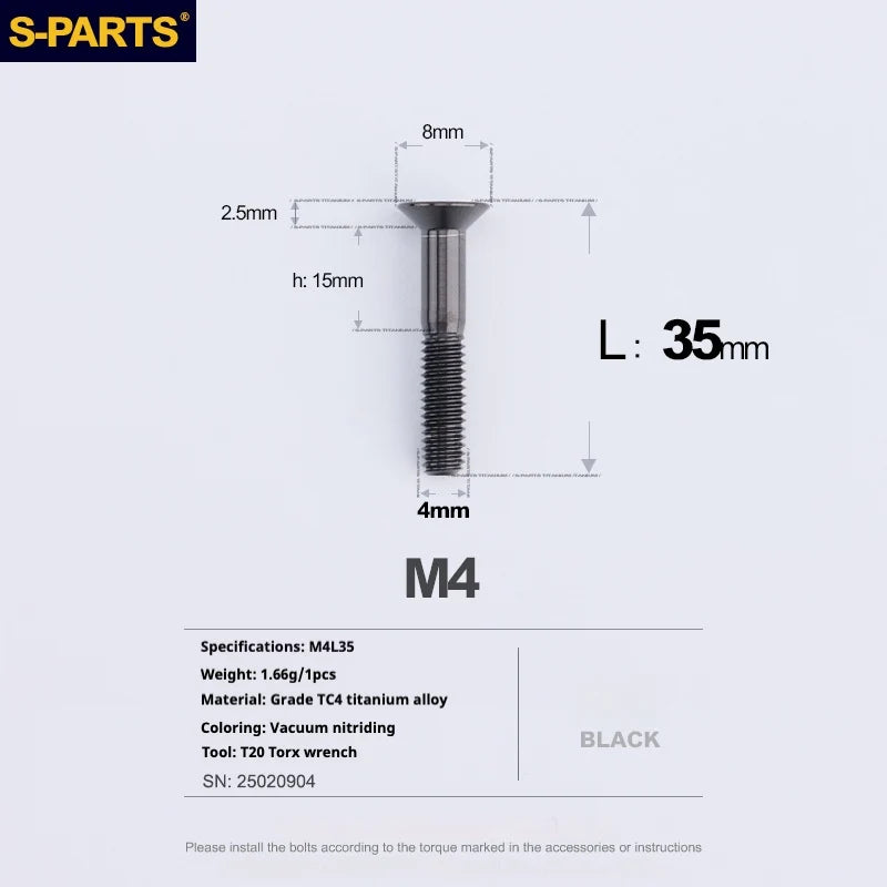 S-PARTS Countersunk Head M4 Titanium Screws | L08-45mm | TC4 Lightweight Bolts for Bike Motorcycle Car - Detail 83