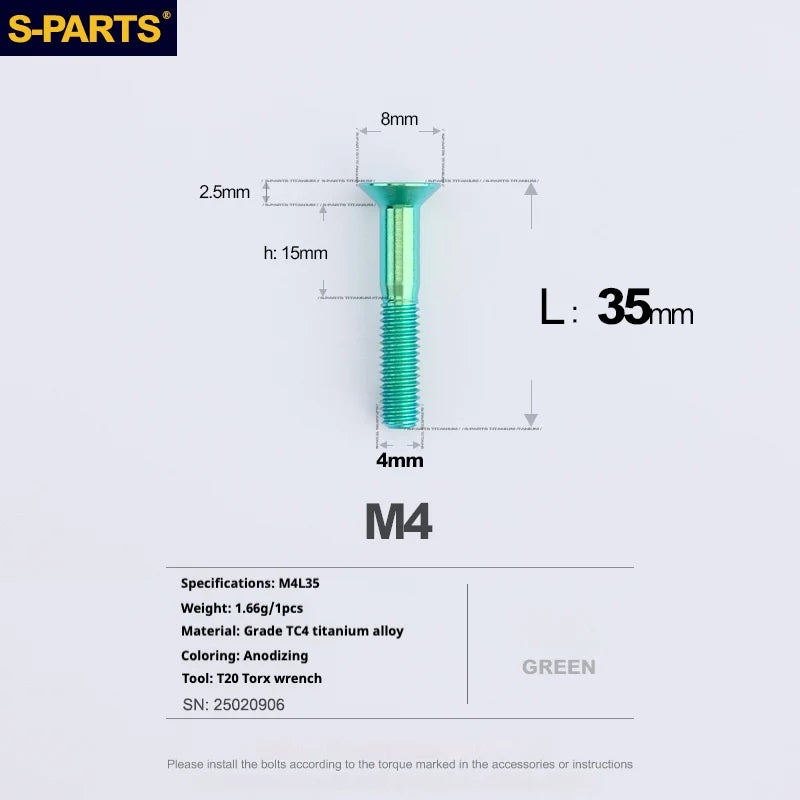 S-PARTS Countersunk Head M4 Titanium Screws | L08-45mm | TC4 Lightweight Bolts for Bike Motorcycle Car - Detail 85