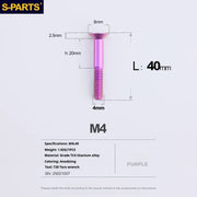 S-PARTS Countersunk Head M4 Titanium Screws | L08-45mm | TC4 Lightweight Bolts for Bike Motorcycle Car - Detail 88