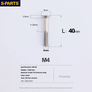 S-PARTS Countersunk Head M4 Titanium Screws | L08-45mm | TC4 Lightweight Bolts for Bike Motorcycle Car - Detail 93