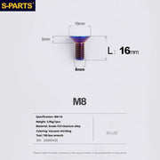 S-PARTS Countersunk Head series M8 L16-50mm Titanium Screws for Bike - Detail 7