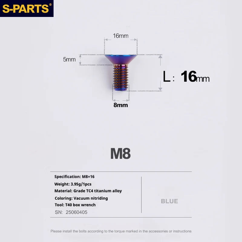 S-PARTS Countersunk Head series M8 L16-50mm Titanium Screws for Bike - Detail 7