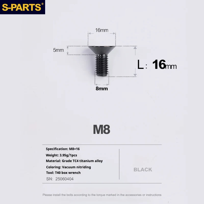 S-PARTS Countersunk Head series M8 L16-50mm Titanium Screws for Bike - Detail 8