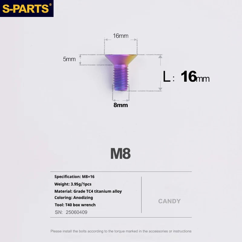 S-PARTS Countersunk Head series M8 L16-50mm Titanium Screws for Bike - Detail 11