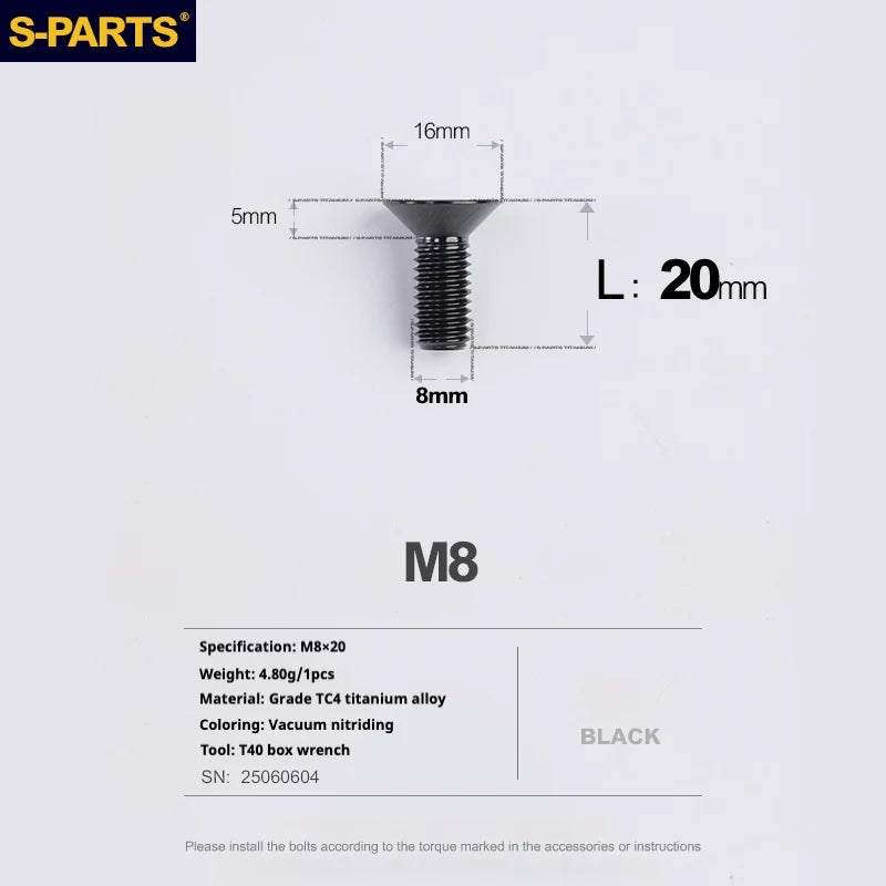 S-PARTS Countersunk Head series M8 L16-50mm Titanium Screws for Bike - Detail 13