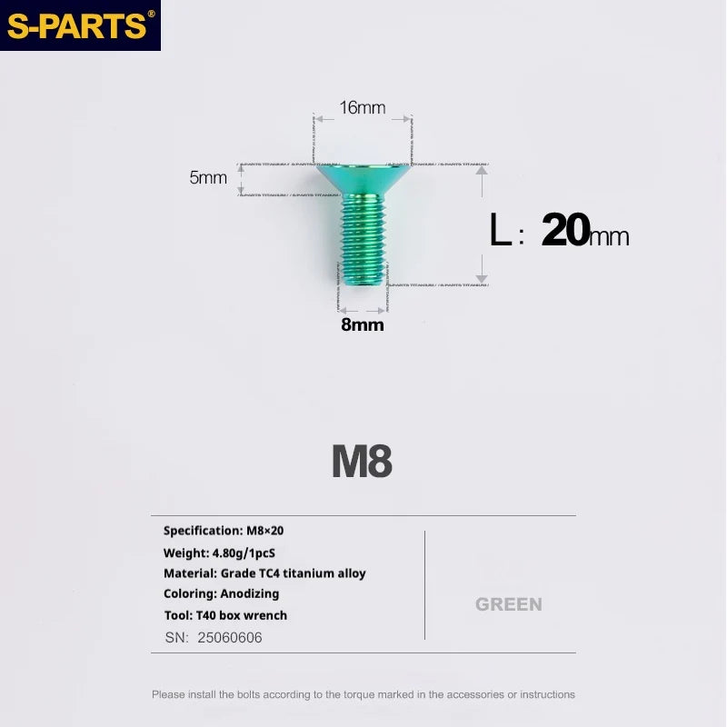 S-PARTS Countersunk Head series M8 L16-50mm Titanium Screws for Bike - Detail 14