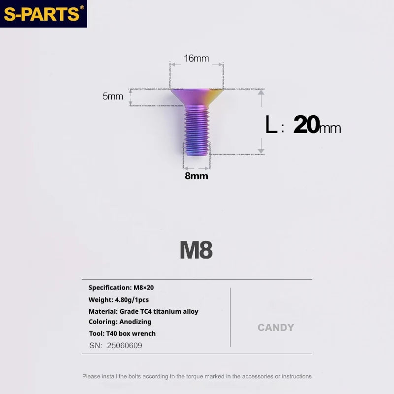 S-PARTS Countersunk Head series M8 L16-50mm Titanium Screws for Bike - Detail 18