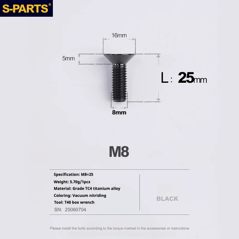 S-PARTS Countersunk Head series M8 L16-50mm Titanium Screws for Bike - Detail 20