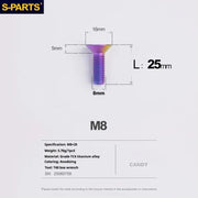 S-PARTS Countersunk Head series M8 L16-50mm Titanium Screws for Bike - Detail 22